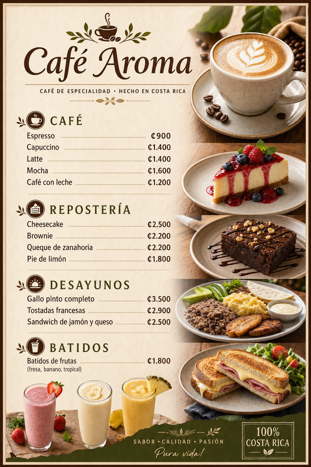 Menú de cafetería