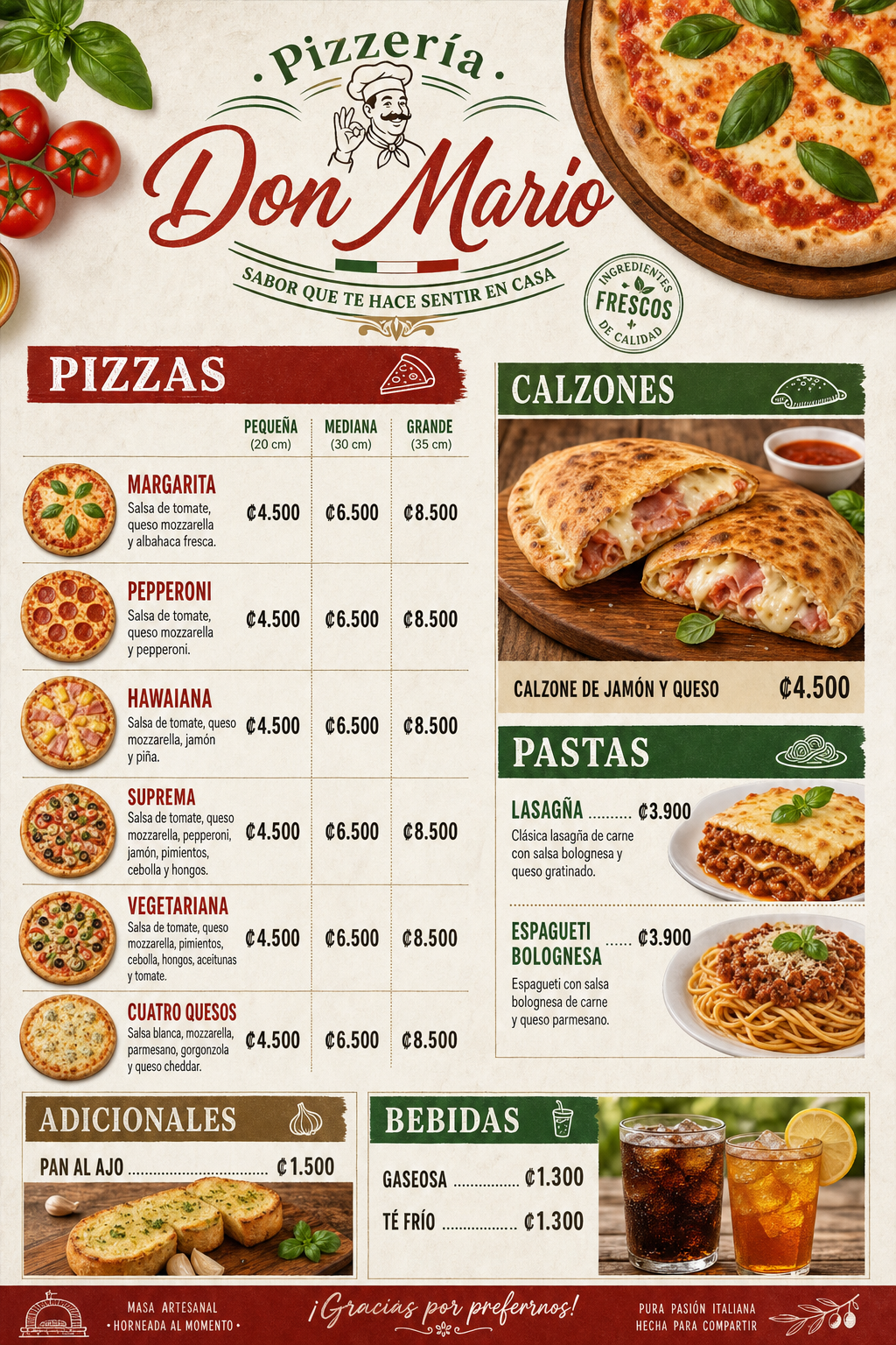 Menú de pizzería